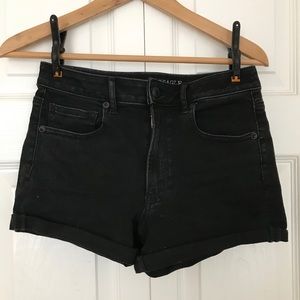 AE high rise black denim shorts